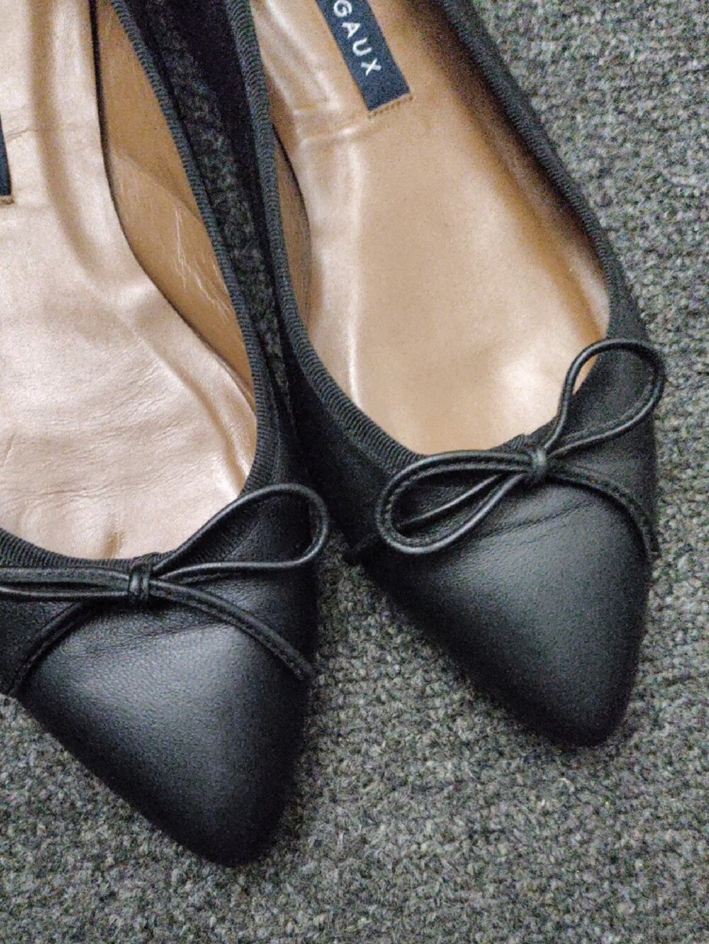 Margaux Black Pointed Toe Leather Ballet Flats with Bow - Picture 4 of 10